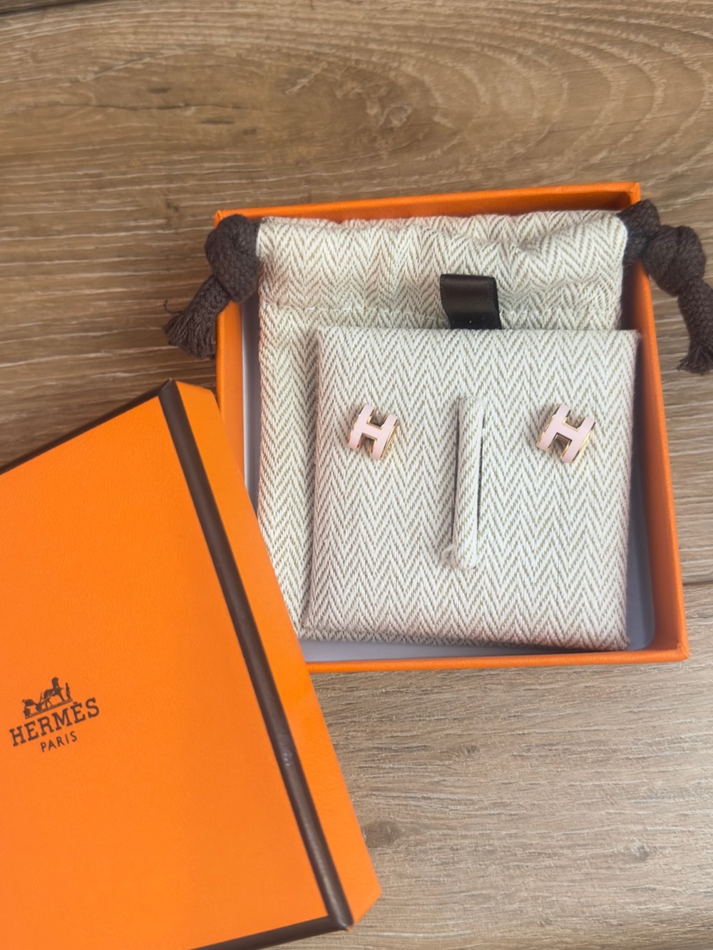 Authentic HERMES Mini Pop H Earring Rose Dragee Pink Rose Gold Hardware RGHW - Picture 2 of 8
